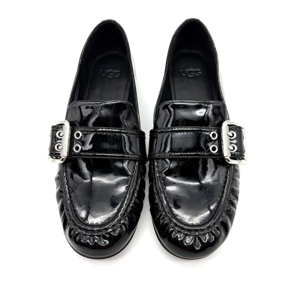 UGG Loafers Womens Patent Leather Size 6 M Black With Silver Tone Buckle